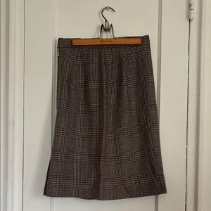 Classic Brown Wool Knee Length Plaid Skirt